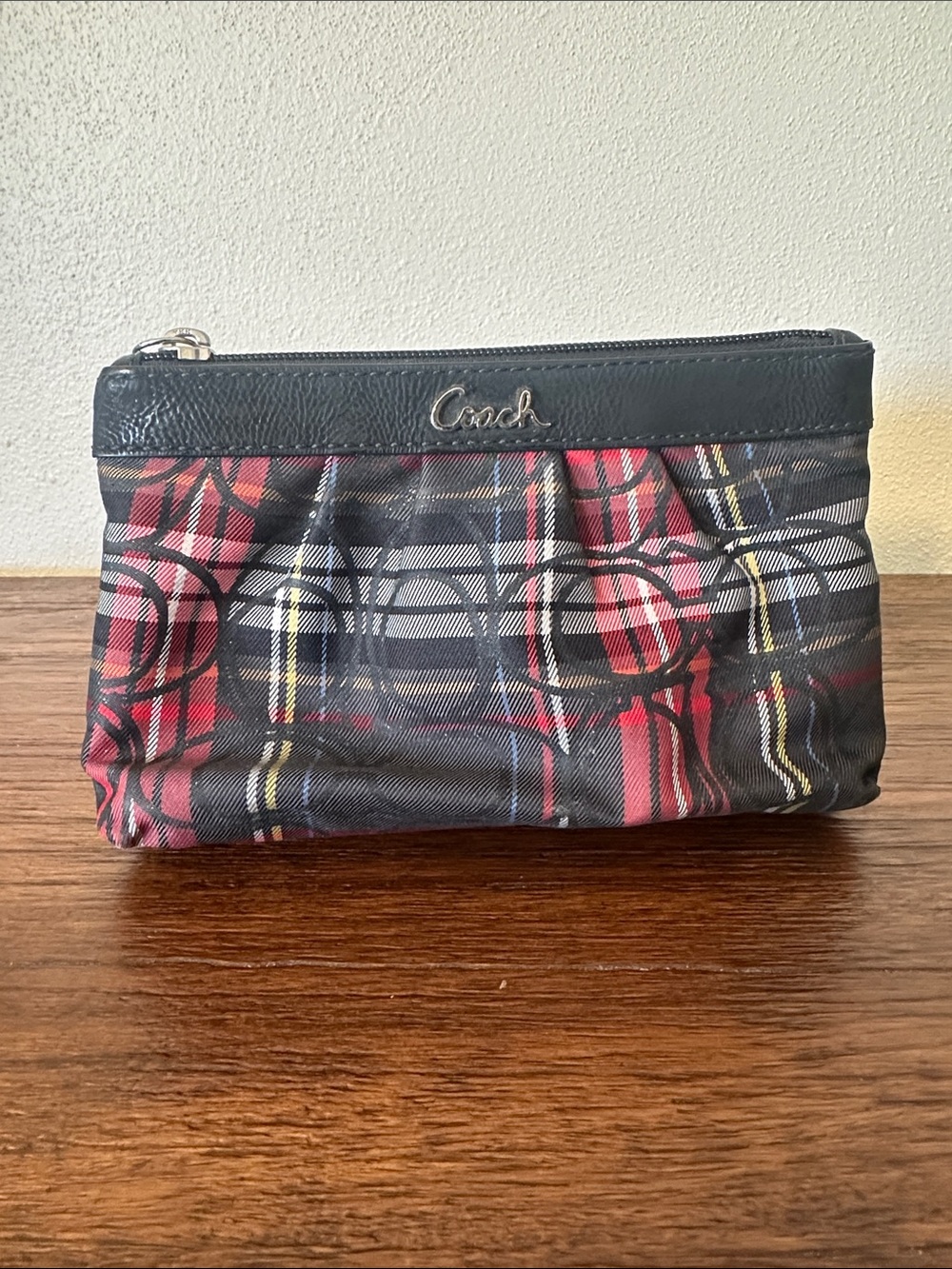Coach Red Plaid tartan Signature Zip Pouch